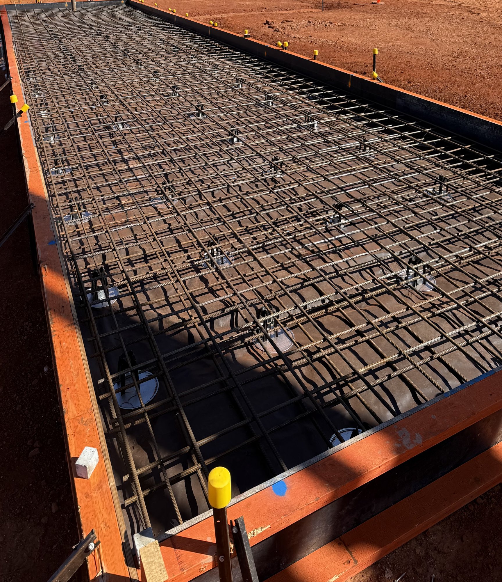 Footing formwork with reinforcement set out on site